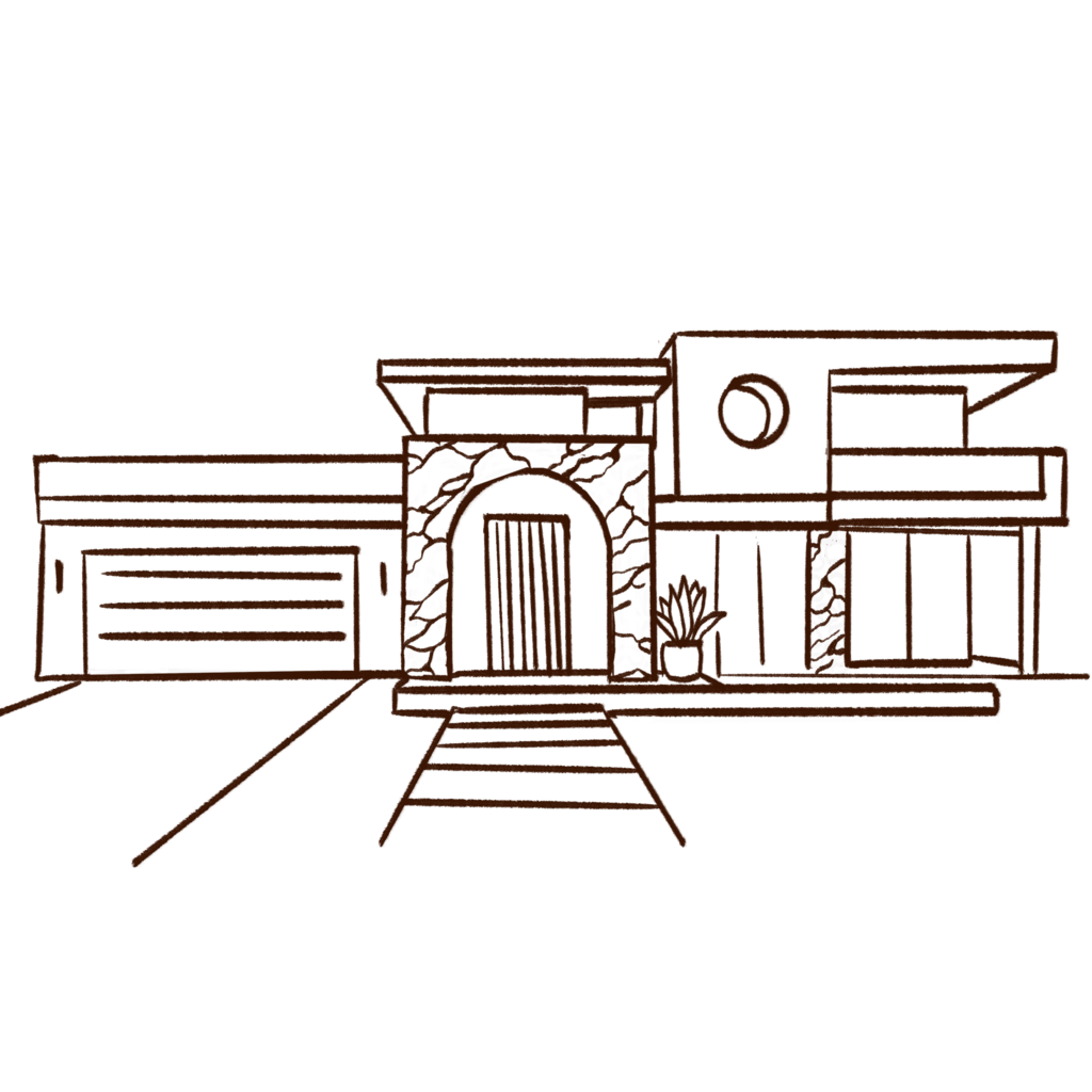 project management service icon showing plans laid out with a team discussing them