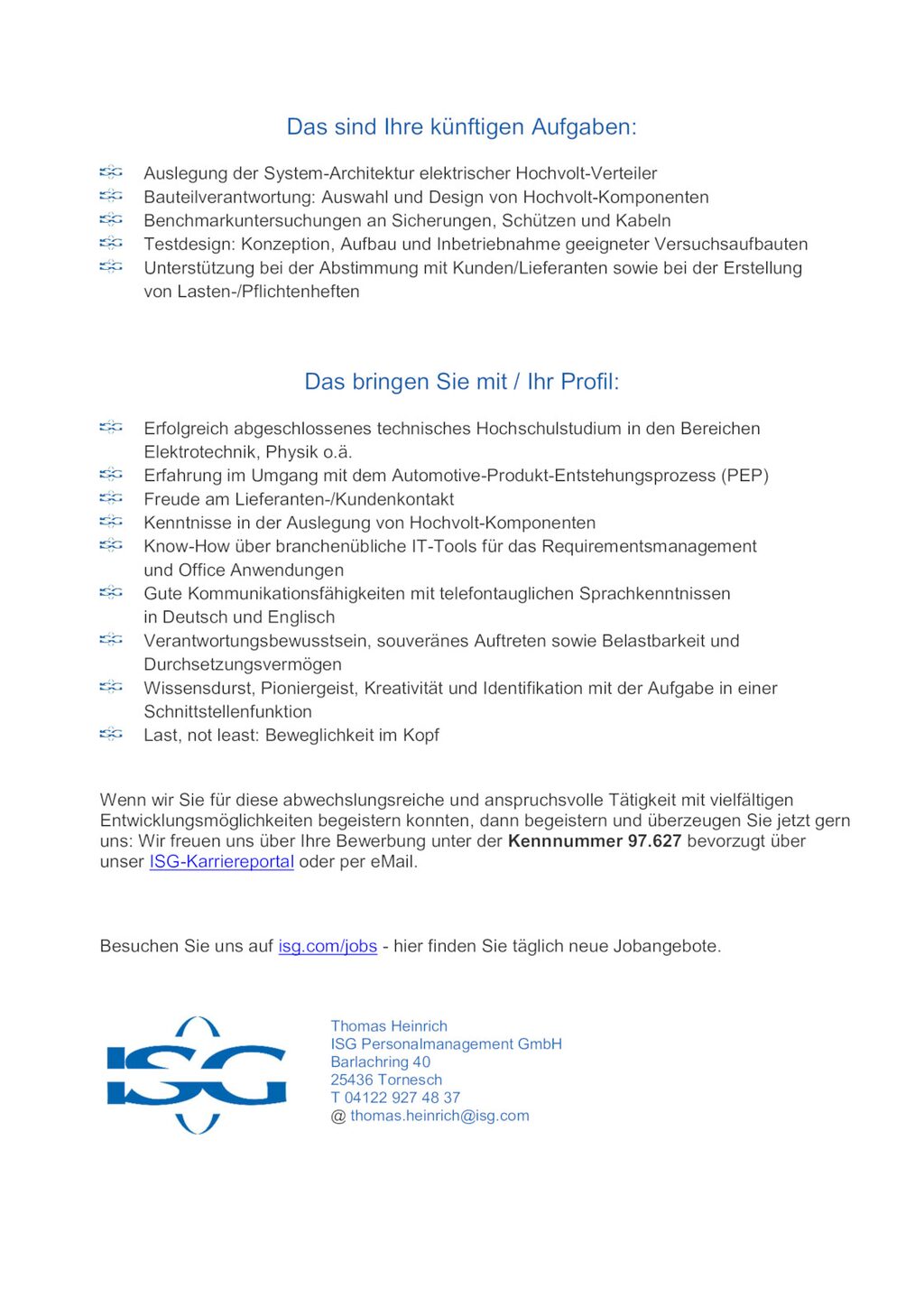 Stellenanzeige: Systemingenieur (m/w/d) Hochvoltsystme gesucht