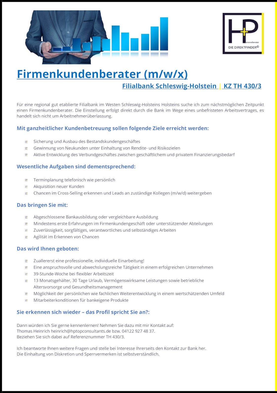 Stellenanzeige Firmen und Gewerbekundenberater (m/w/d)  #TH 430_3 - Stellenangebot von HEINRICH + PILZController (m/w/d) mit perspektivischer Leitungsfunktion Nordhessen