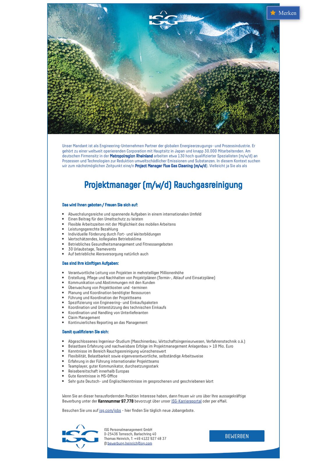 Projektmanager (m/w/d) Rauchgasreinigung gesucht