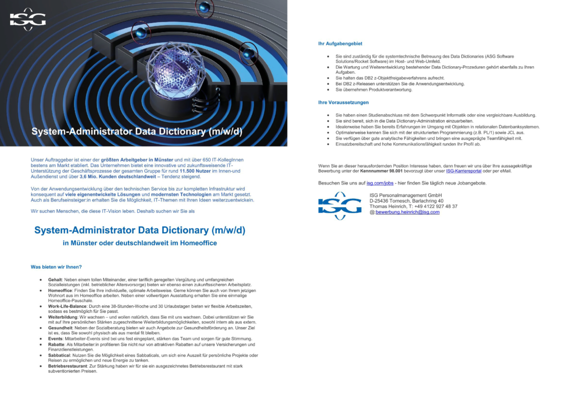 Systemadministrator (m/f/d) Data Dictionary  -   Münster oder Homeoffice deutschlandweit!