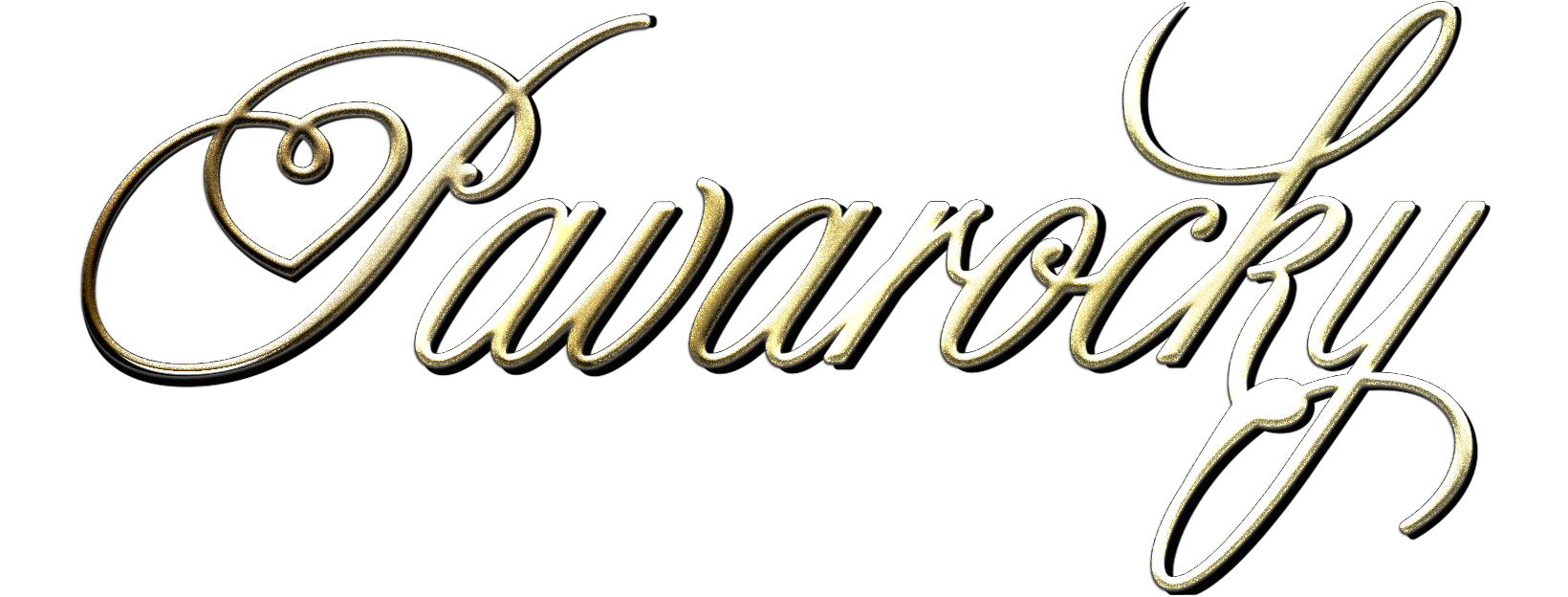 Logo von Tenor Pavarocky in geschwungener Goldschrift. Das P bilden ein Herz-Symbol