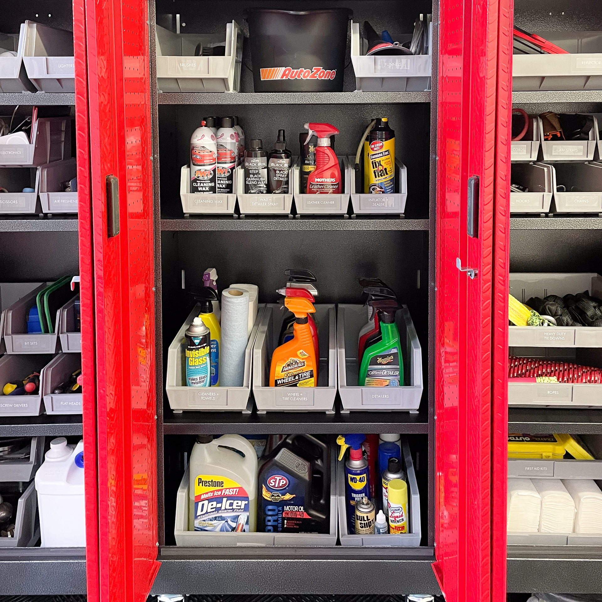 garage organization with lidded bins