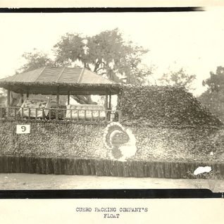 Parade Float From The 1934 Cuero Turkey Trot. This Entry From The Cuero Packing Company Features Fully Dressed Turkeys On Display. Floats Of The Time Often Showcased Actual Business Practices In Town, Such As Plucking.