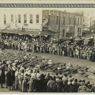 Turkeys Parading On Esplanade During The Cuero Turkey Trot. Notice The Area In The Middle Of The Street That Was Used To Park Cars. Also, Wagner Hardware Is Prominently Shown In The Background.