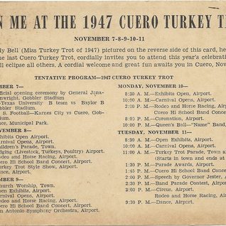 Promotional Card For The 1947 Cuero Turkey Trot. Note That All Activities Were Held At The Airport, Also Known As Brayton Flying Field West Of Town.