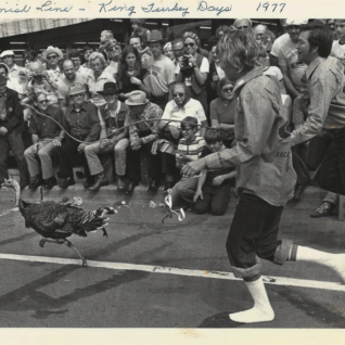 1977: 1st Heat- Worthington: Mary C. Kahlich And Bill Blackwell Keep Up With Ruby Begonia On 10th Street In Worthington.
