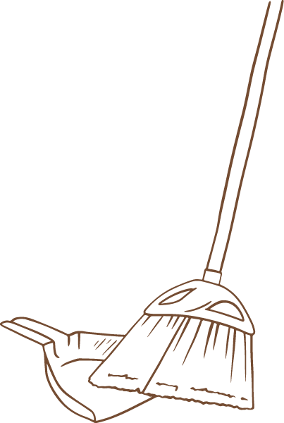 Illustration of a broom and dustpan