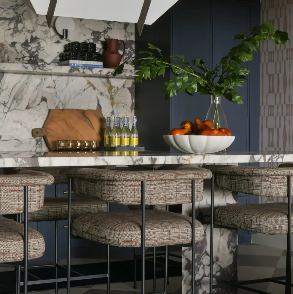 elevated entertainment kitchen area with funky patterns and bold design